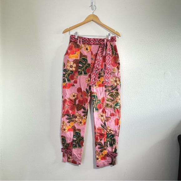 Farm Rio X Anthropologie Esperanza Floral Pink Pants size Small - Picture 4 of 11